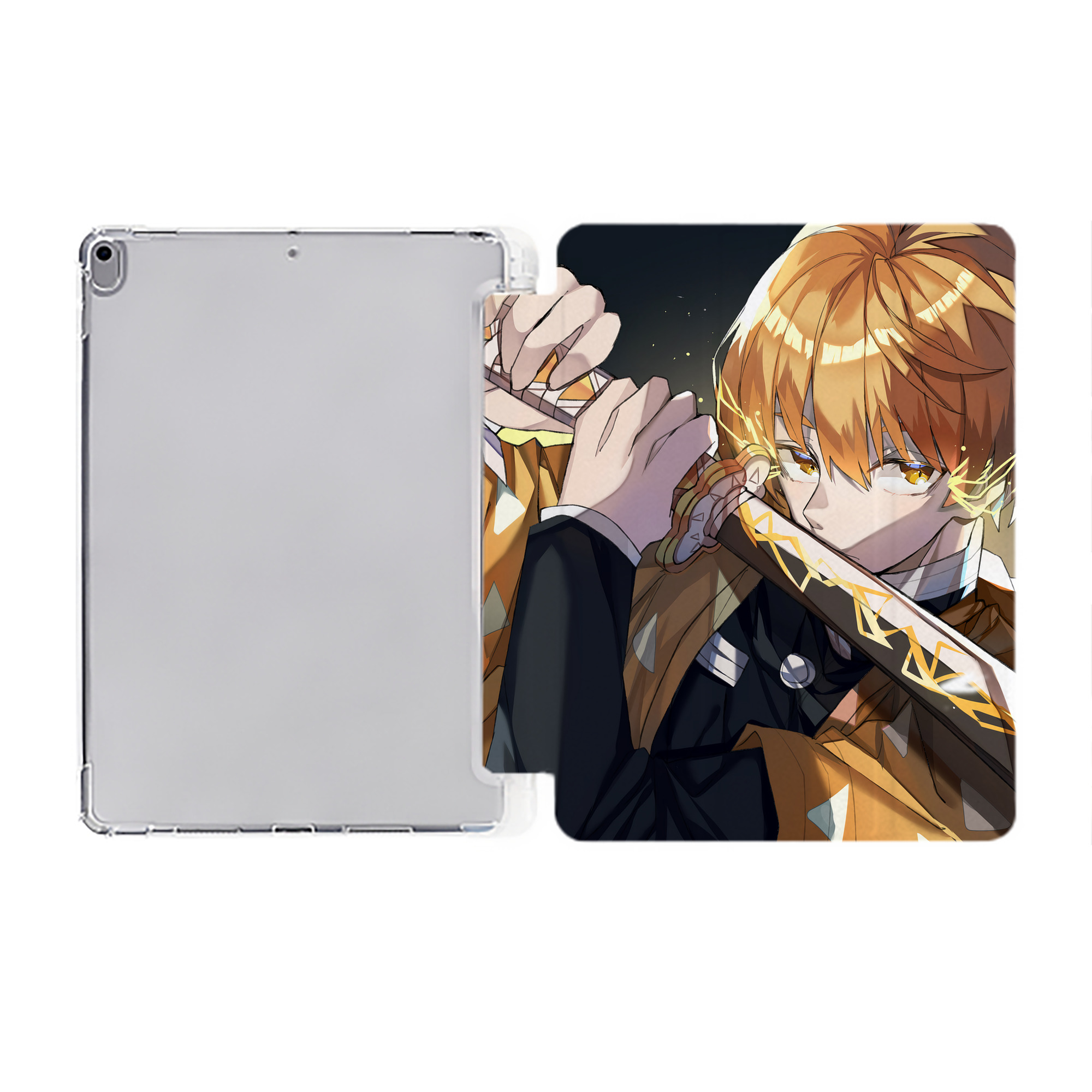 （画像用） 鬼滅の刃（きめつのやいば）我妻 善逸／あがつま ぜんいつ Agatsuma Zenitsu IPad ケース ペン収納付き 三つ折りスタンド PUレザー×シリコン 対応機種9.5/10.5/10.9インチ